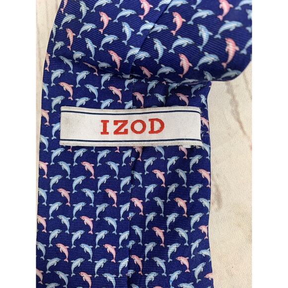IZOD Blue/Pink TINY DOLPHINS REPEAT SILK NECKTIE TIE - Picture 3 of 4